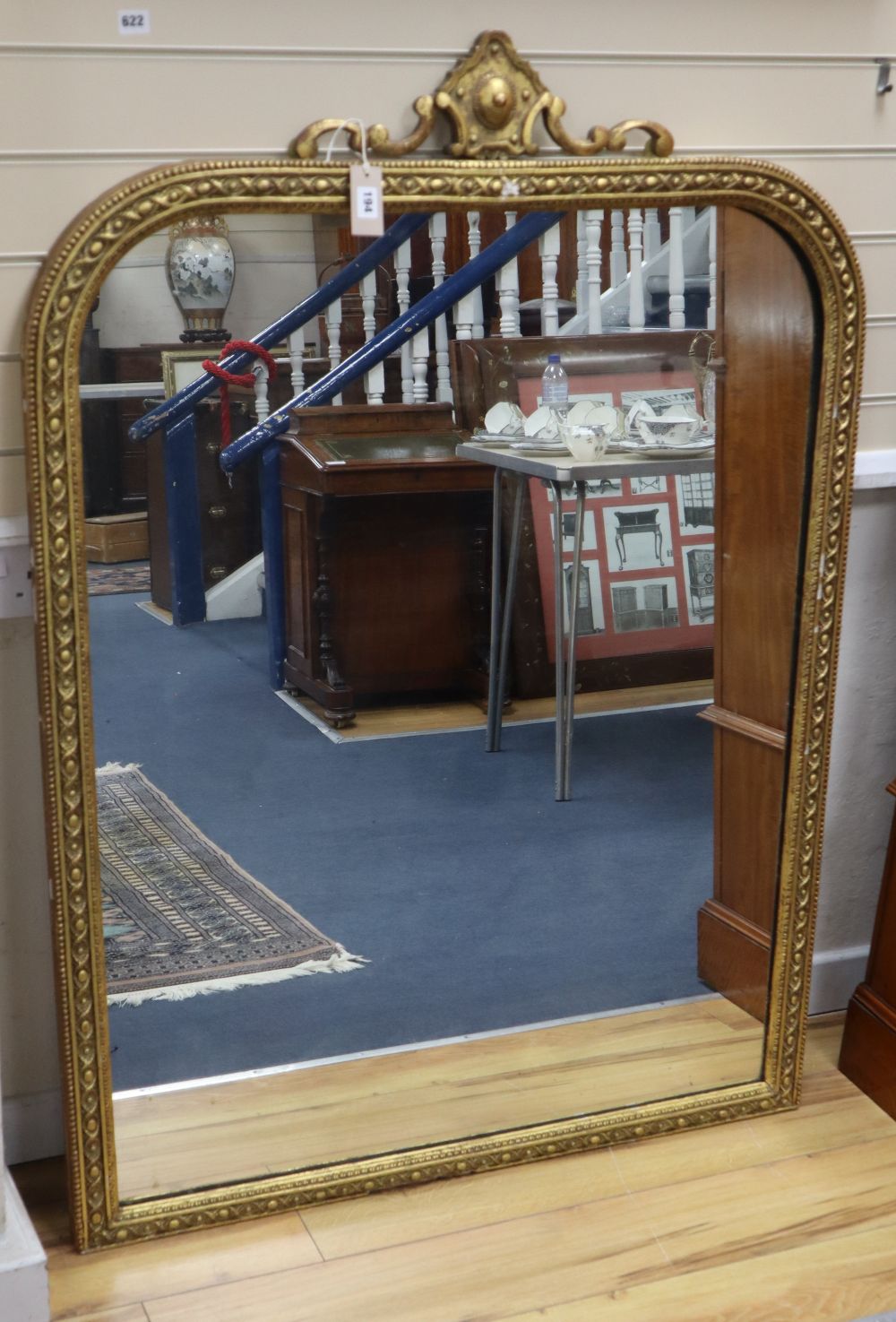 A Victorian giltwood gesso overmantel mirror, W.101cm, H.138cm